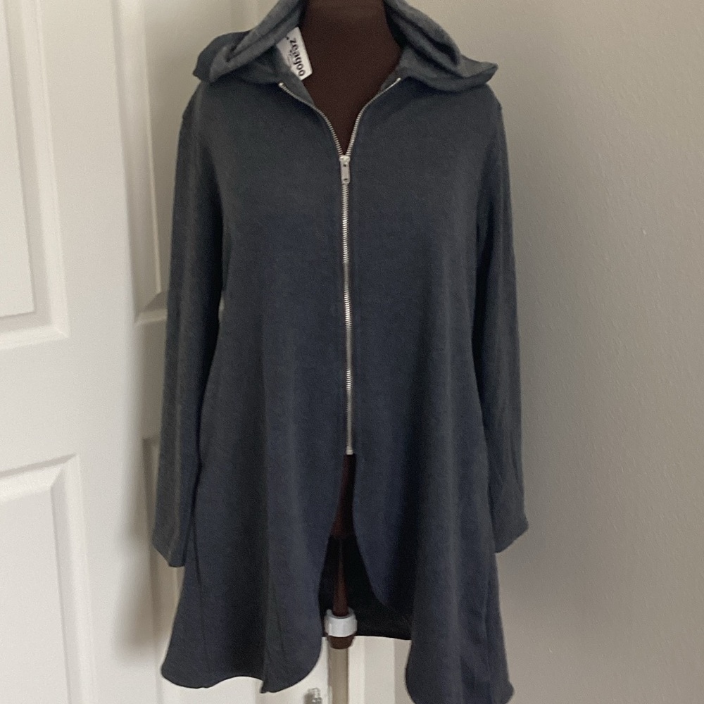 Zeagoo Dark Gray Hooded Zipper Front Fleece Jacket